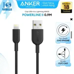 کابل انکر USB-A به Lightning قیمت کابل USB-A به لایتنینگ آیفون مدل Anker A8432H12 طول 3 فوت یا 92 سانتی متر با گارانتی خدمات طلایی ایستا
