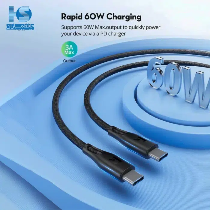 کابل راوپاور USB-C. سیم شارژ تایپ سی به تایپ سی USB-C به USB-C کابل شارژر راو پاور مدل CB1029 RAVPOWER با روکش نایلونی بافته شده