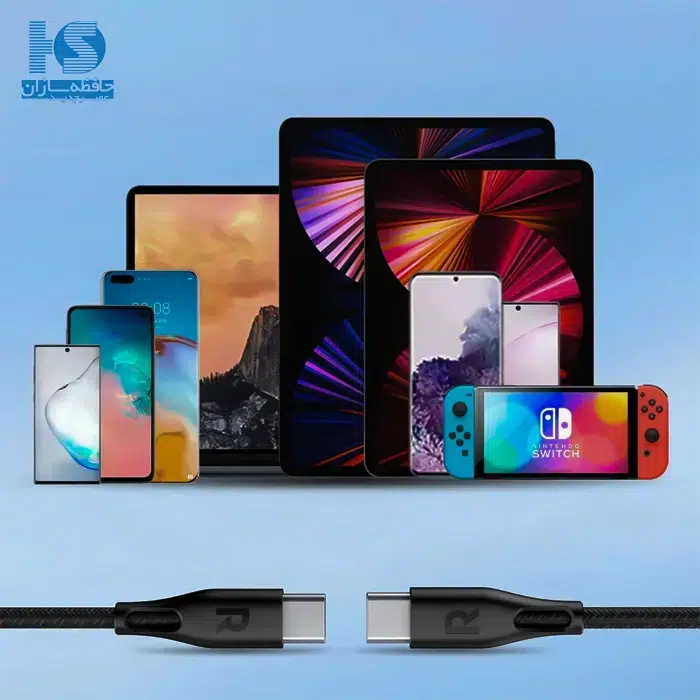 کابل راوپاور USB-C. سیم شارژ تایپ سی به تایپ سی USB-C به USB-C کابل شارژر راو پاور مدل CB1029 RAVPOWER با روکش نایلونی بافته شده