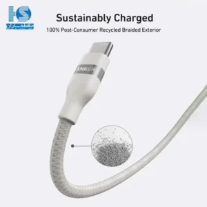 کابل انکر تایپ سی به تایپ سی قیمت کابل USB-C به USB-C شارژ و انتقال دیتا و اطلاعات Anker Ultra Soft مدل A82E2H11 به طول سه فوت با گارانتی خدمات طلایی ایستا