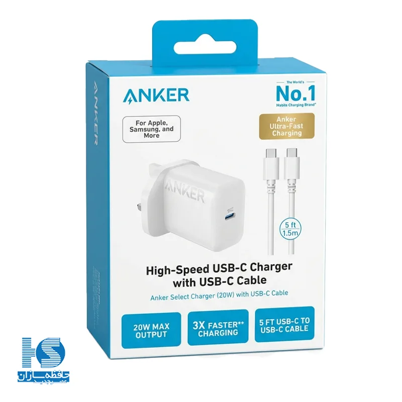 شارژر انکر 20 وات با کابل USB-C به USB-C خروجی تایپ سی مدل B2347G21
