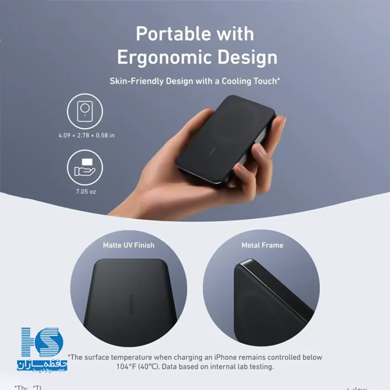 پاوربانک انکر 10000 میلی آمپر MagGo Ultra-Slim شارژ بی‌سیم A1664H11