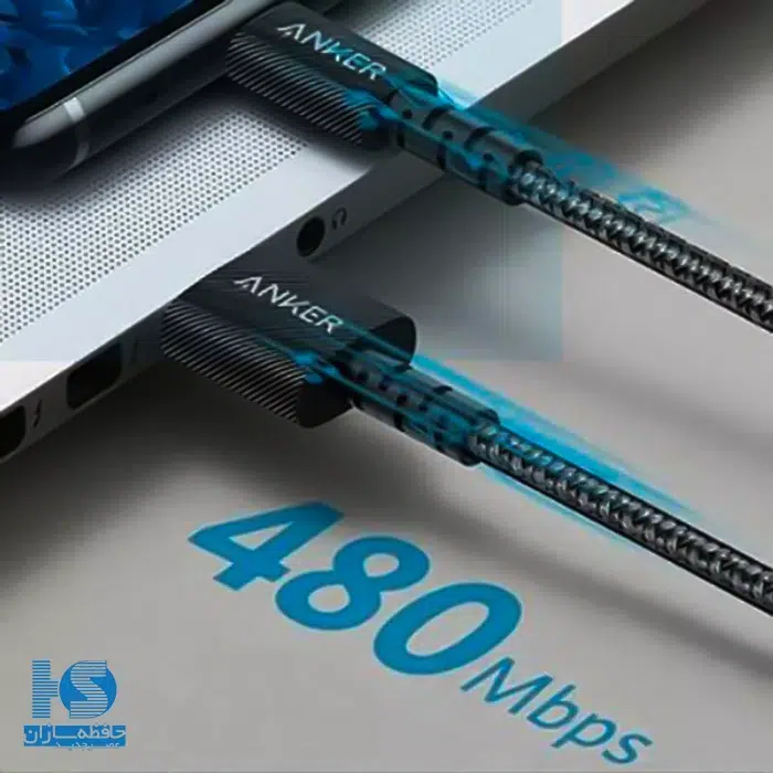 کابل انکر USB به تایپ سی مدل A81H5 قیمت سیم شارژ Anker مدل USB-A به USB-C سرعت انتقال ۴۸۰ Mbps روکش نایلون و پلی‌استر با گارانتی خدمات طلایی ایستا