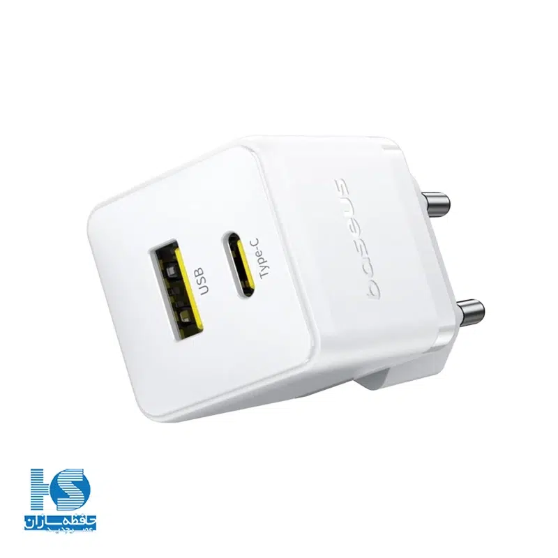 شارژر دیواری 20 وات بیسوس با دو خروجی تایپ سی و USB-A مدل Baseus Palm