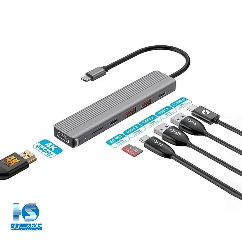 هاب 6 کاره پاورولوژی مدل Powerology 6-In-1 Slim مدل P61HBCGY (2)
