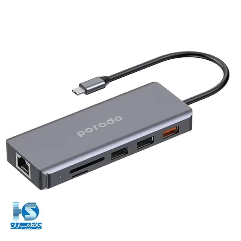 هاب 9 پورت پرودو تایپ سی با خروجی Ethernet و HDMI