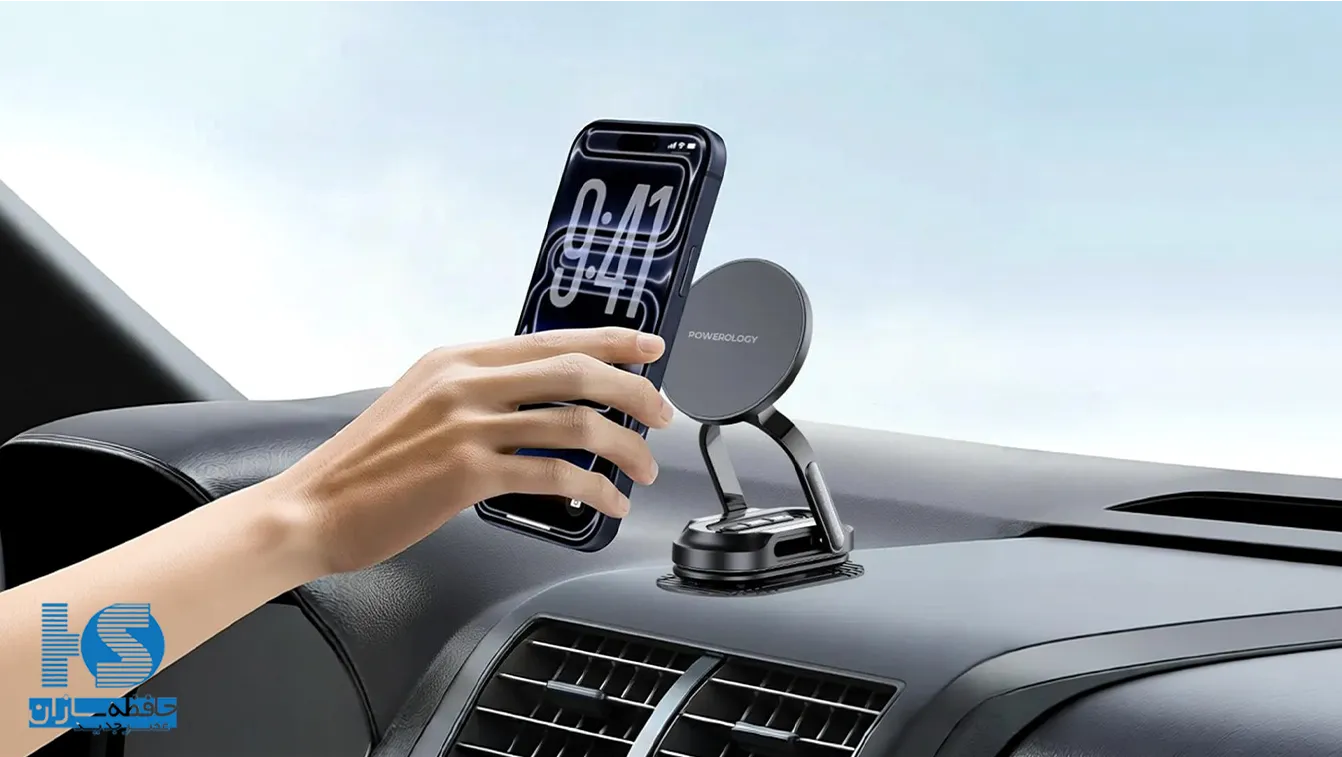 پایه نگهدارنده گوشی موبایل پاورلوژی مدل Flexi Mount Magsafe Car Holder PWSKR05BK