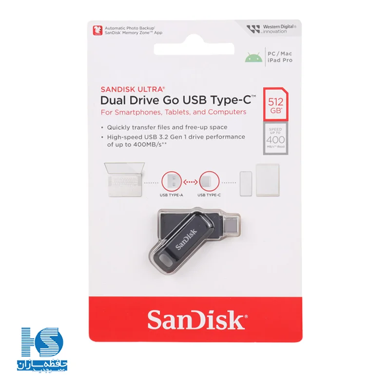 فلش مموری سن دیسک مدل Ultra Dual Drive Go USB Type-C ظرفیت 512 گیگ