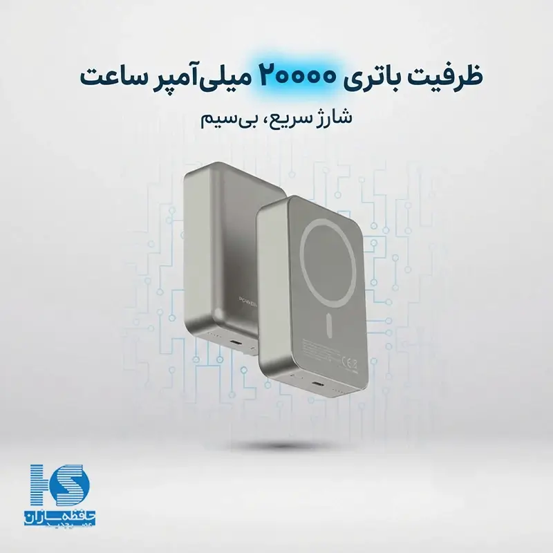 پاوربانک 20000 میلی آمپر پاورولوژی 15 وات مدل Magsafe aluminum