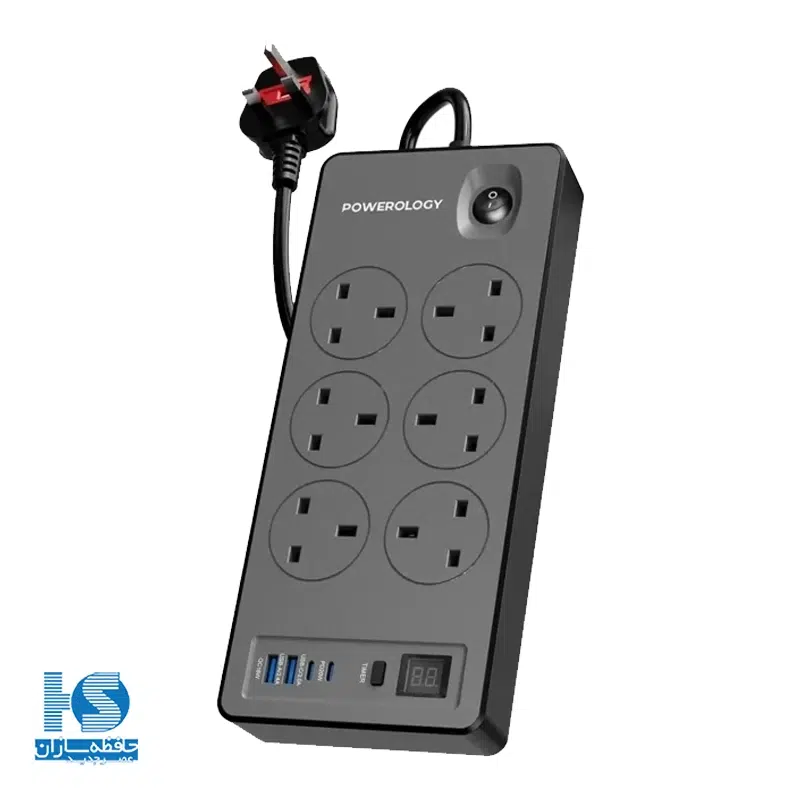 چندراهی برق محافظ دار پاورولوژی مدل Power Strip 6AC PWCUQC046BK