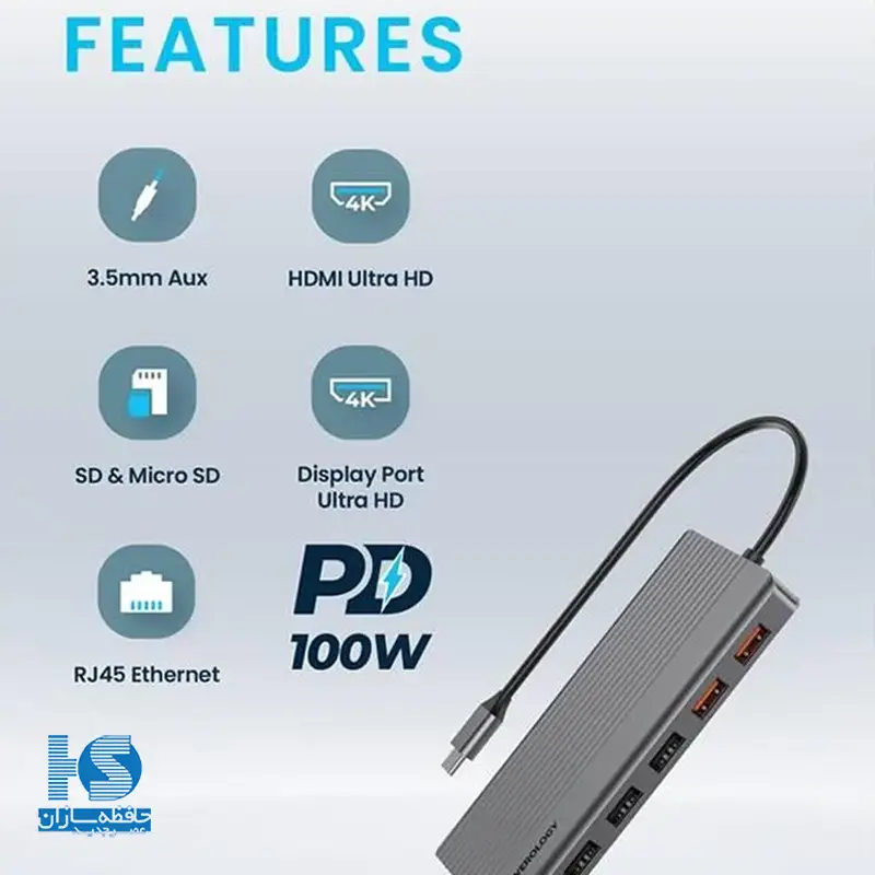 هاب USB-C پاورولوجی 12 پورت مدل P121HBCGY