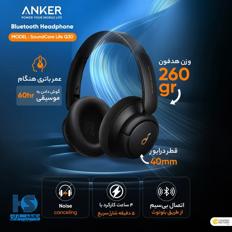هدفون بلوتوثی انکر مدل Life Q30 با نویز کنسلینگ فعال (ANC)